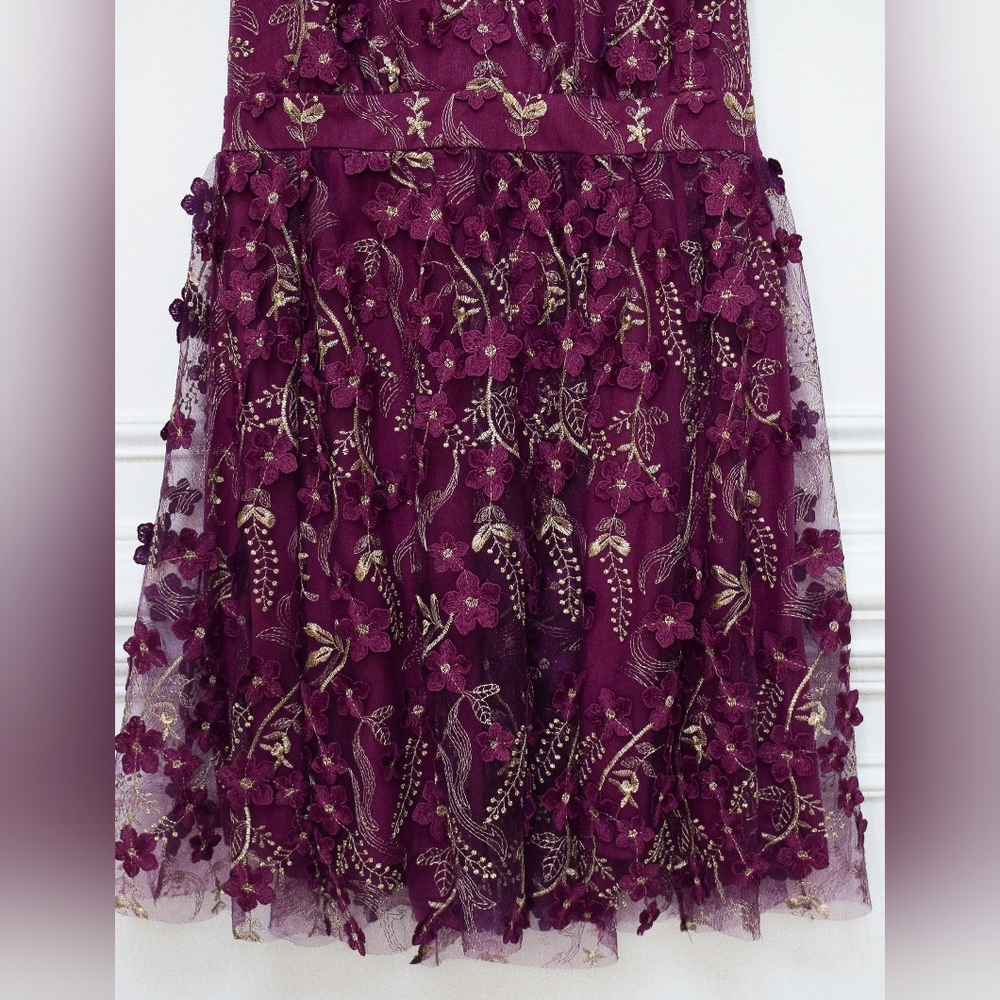 Arula Caledonia Floral Embroidered Metallic Mini Dress Purple & Gold Sz 2X Party - Picture 5 of 9